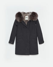 Load image into Gallery viewer, YVES SALOMON LONG COTTON GABARDINE PARKA WITH FOX AND RABBIT FUR