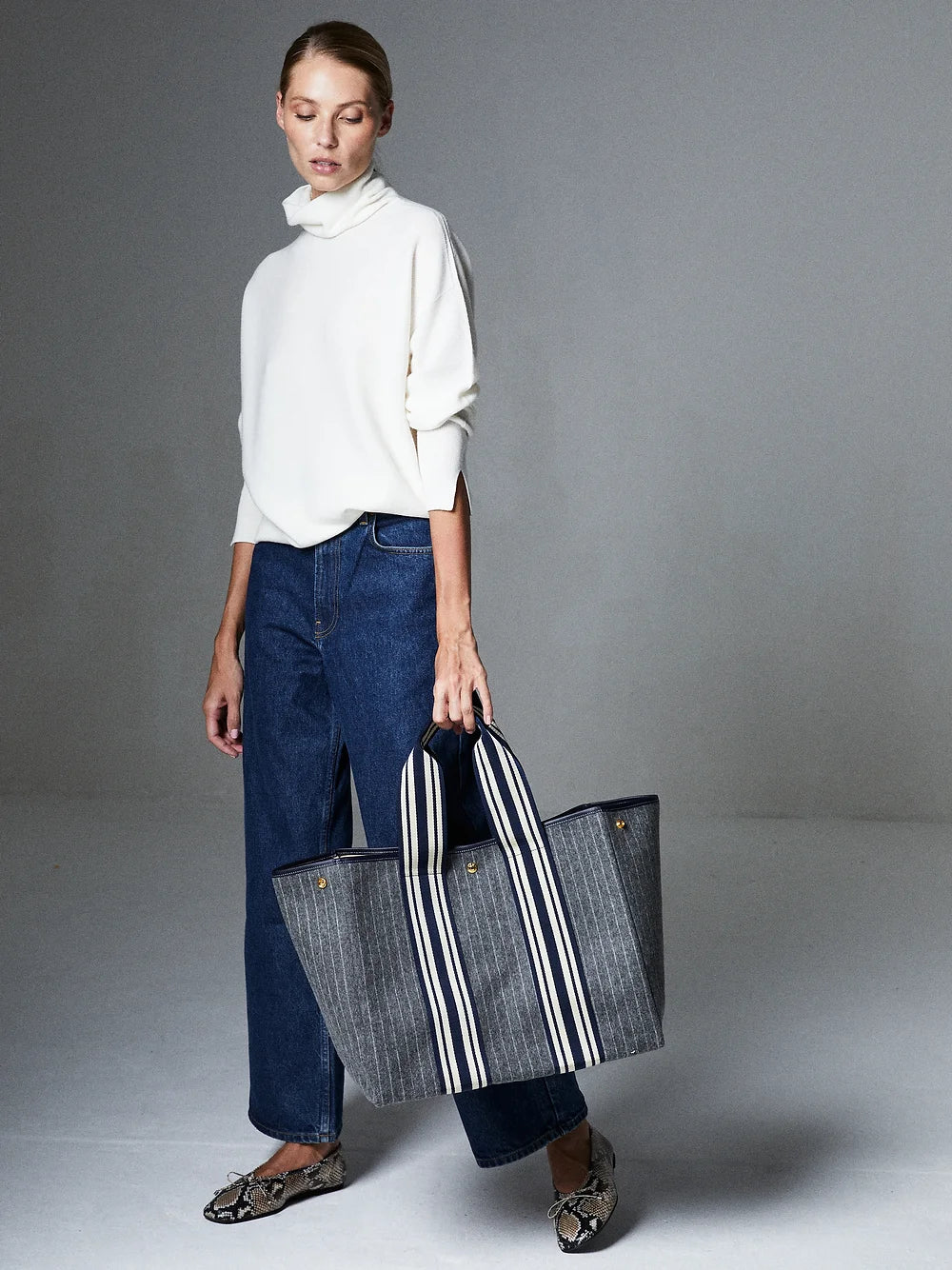 RUE DE VERNEUILパリBrandオシャレStripeリネントートバッグ（L) RUE DE VERNEUILパリBrandオシャレStripeリネントートバッグ（S