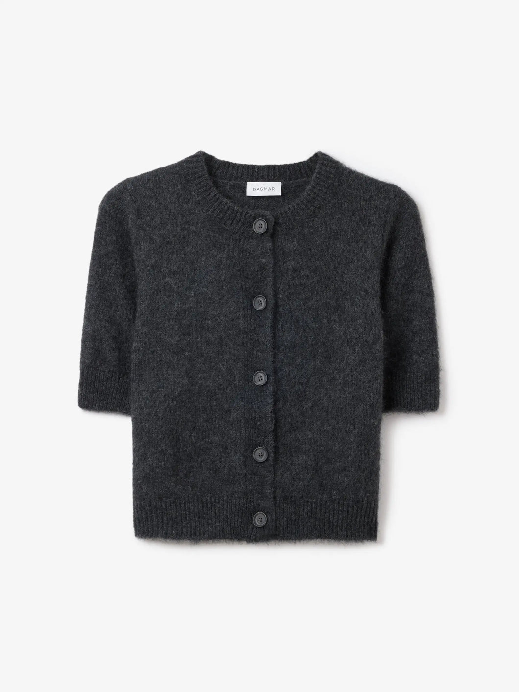 DAGMAR Brushed Cardigan Top, Dark Grey Melange
