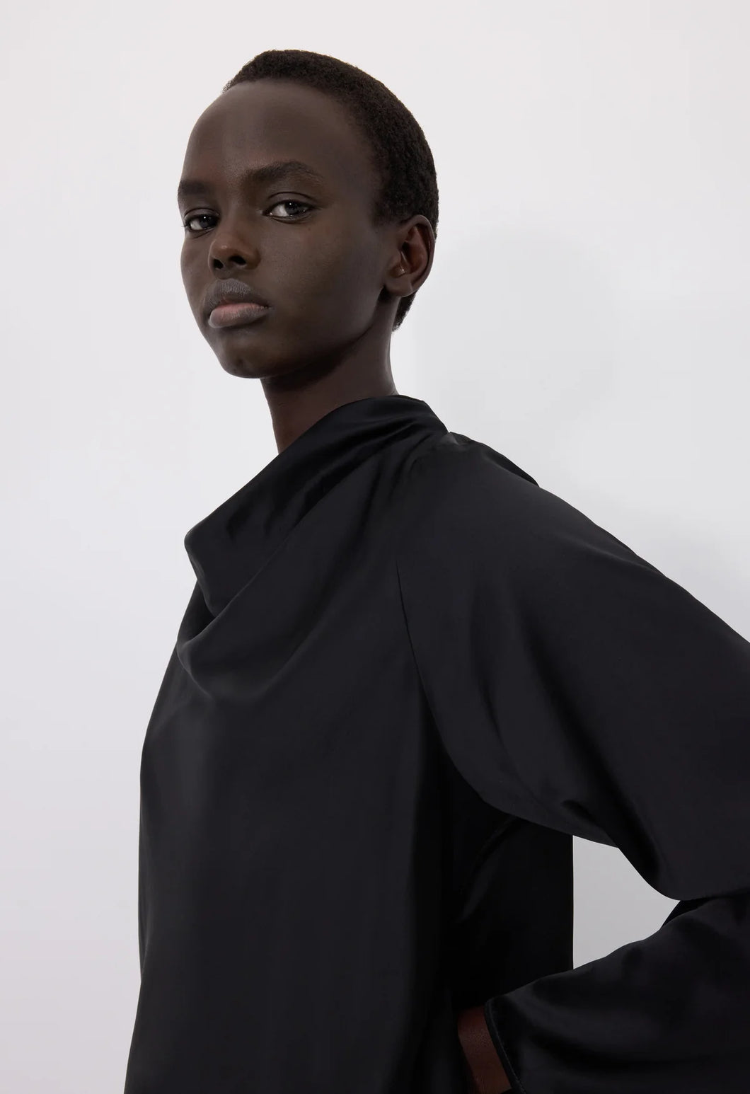 Lou Lou de Saison Riddy Draped Satin Blouse - black