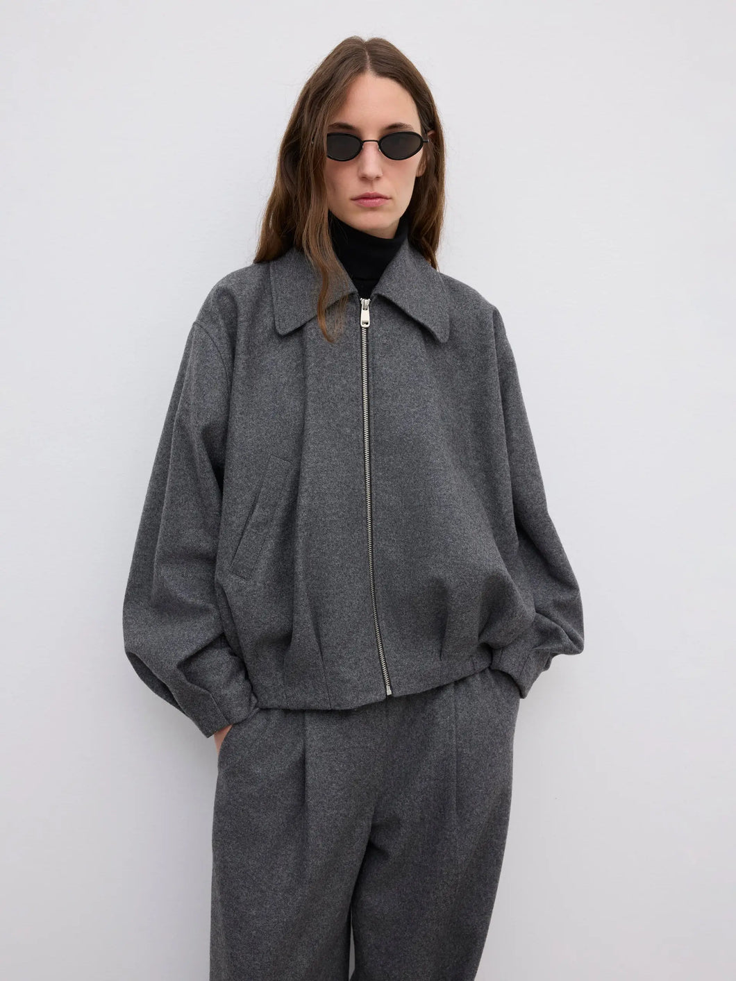 DAGMAR Wool Felt Blouson Jacket, Grey