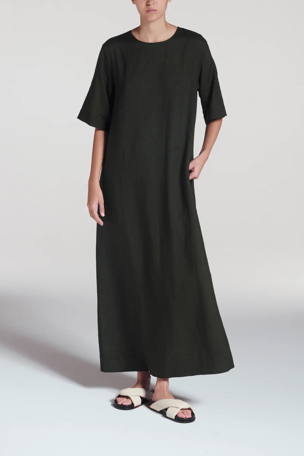 ASCENO Mina Dress Sea Moss Green Linen