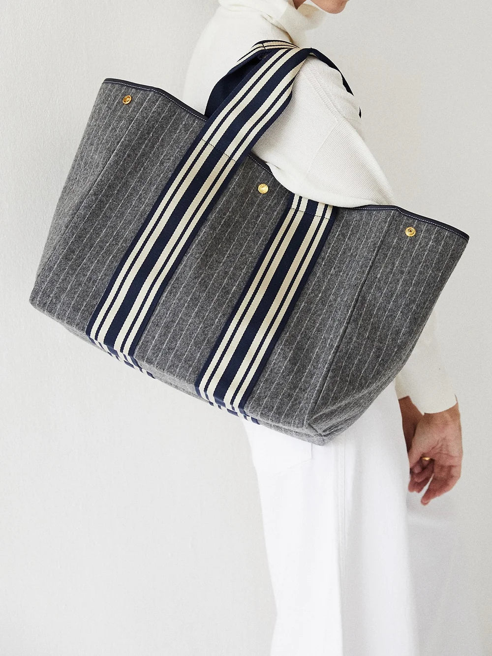 RUE DE VERNEUILパリBrandオシャレStripeリネントートバッグ（L) RUE DE VERNEUILパリBrandオシャレStripeリネントートバッグ（L