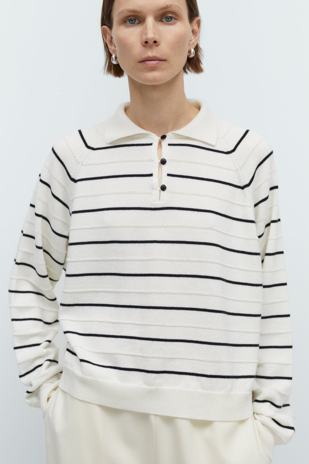 CORDERA Merino Wool Striped Polo - White