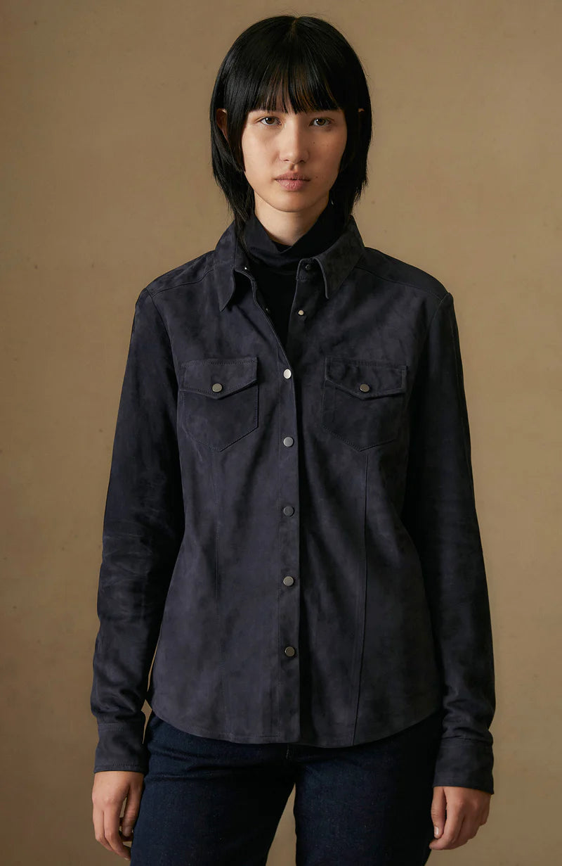 FRAUENSCHUH Fanny Suede Leather Shirt, Midnight