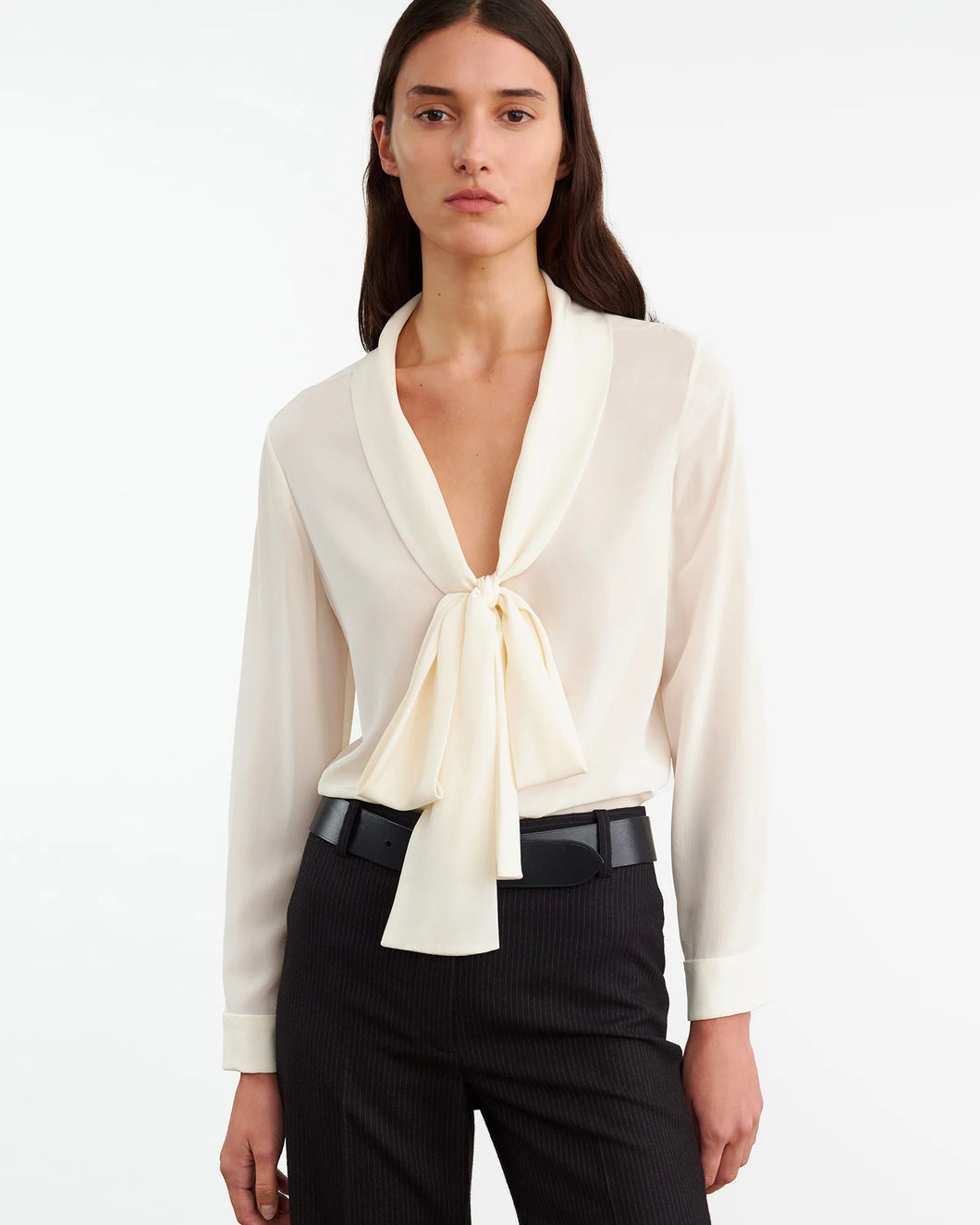 Nili Lotan Angelique Tie Neck Blouse, Ivory