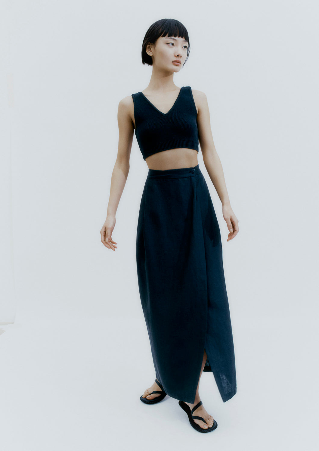 CORDERA Linen Long Skirt - Black